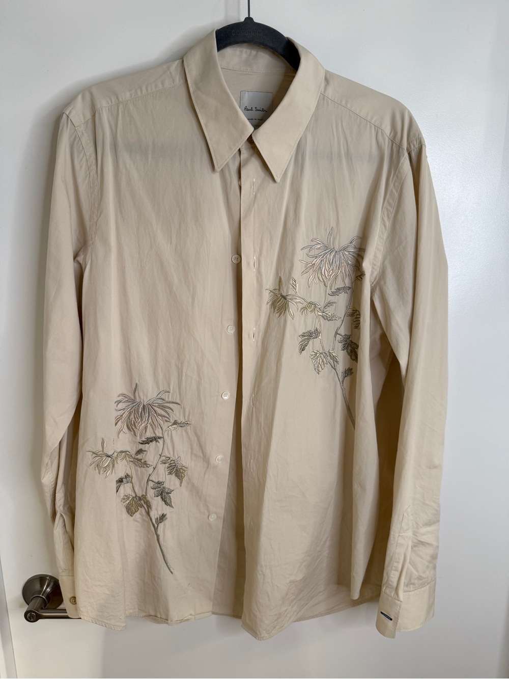 Paul Smith Beige Button-Down Shirt with Floral Embroidery